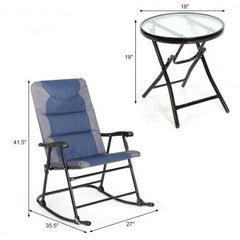 3 Pcs Outdoor Folding Rocking Chair Table Set with Cushion By Costway