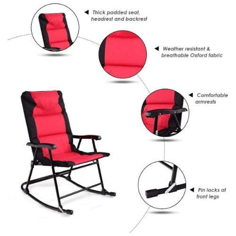 3 Pcs Outdoor Folding Rocking Chair Table Set with Cushion By Costway