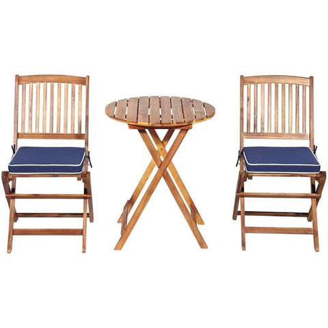 Costway Outdoor Furniture 3 PCS Patio Folding Wooden Bistro Set Cushioned Chair by Costway