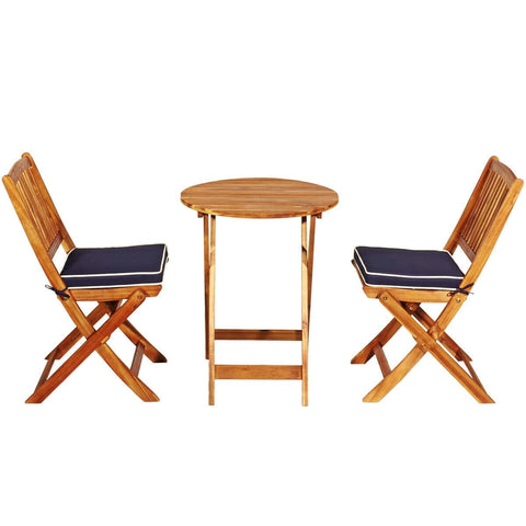 Costway Outdoor Furniture 3 PCS Patio Folding Wooden Bistro Set Cushioned Chair by Costway