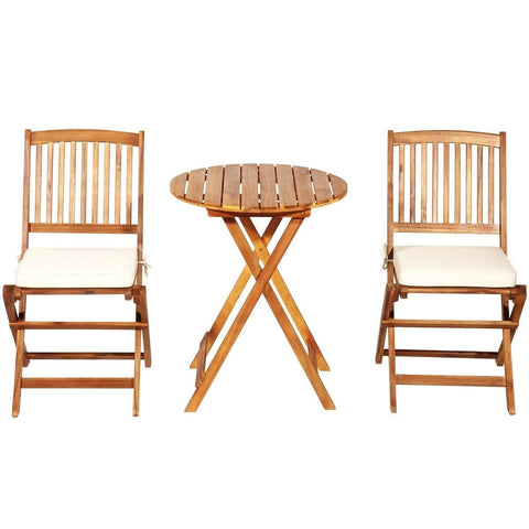 Costway Outdoor Furniture 3 PCS Patio Folding Wooden Bistro Set Cushioned Chair by Costway