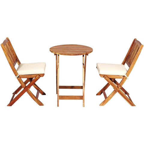 Costway Outdoor Furniture 3 PCS Patio Folding Wooden Bistro Set Cushioned Chair by Costway