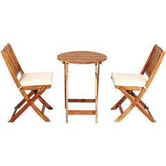 3 PCS Patio Folding Wooden Bistro Set Cushioned Chair by Costway