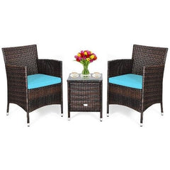 3 Pcs Patio Furniture Set Outdoor Wicker Rattan Set By Costway