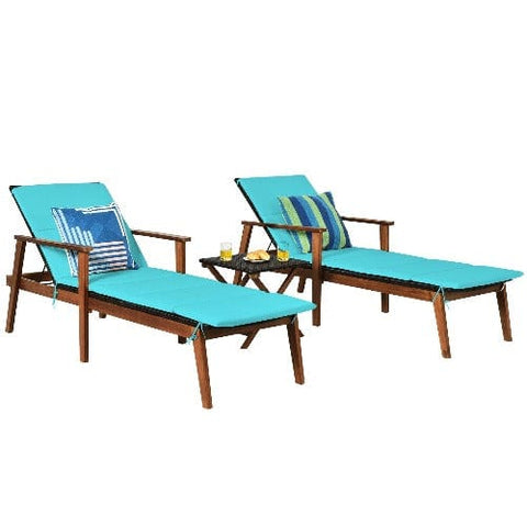 Costway Outdoor Furniture 3 Pcs Portable Patio Cushioned Rattan Lounge Chair Set with Folding Table by Costway