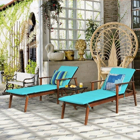 Costway Outdoor Furniture 3 Pcs Portable Patio Cushioned Rattan Lounge Chair Set with Folding Table by Costway