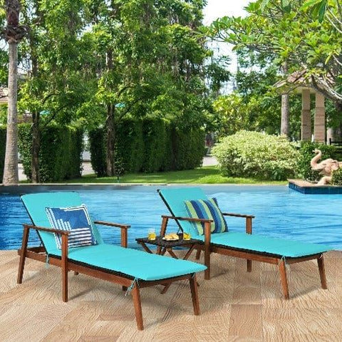 Costway Outdoor Furniture 3 Pcs Portable Patio Cushioned Rattan Lounge Chair Set with Folding Table by Costway