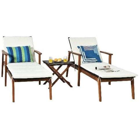 Costway Outdoor Furniture 3 Pcs Portable Patio Cushioned Rattan Lounge Chair Set with Folding Table by Costway