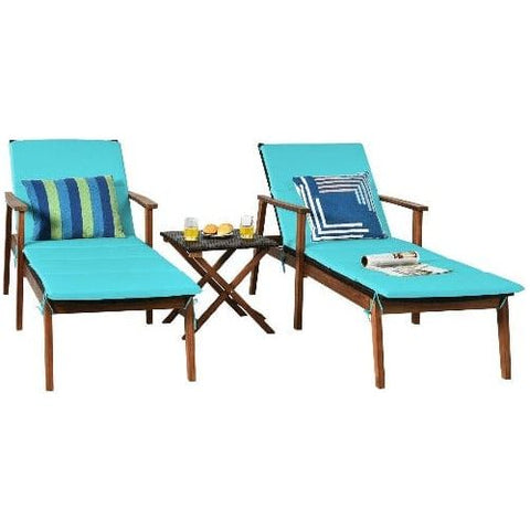 Costway Outdoor Furniture 3 Pcs Portable Patio Cushioned Rattan Lounge Chair Set with Folding Table by Costway