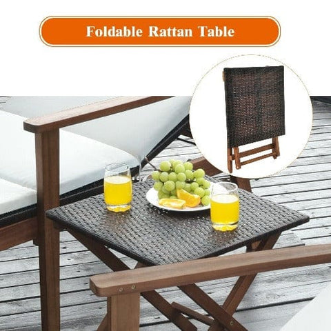 Costway Outdoor Furniture 3 Pcs Portable Patio Cushioned Rattan Lounge Chair Set with Folding Table by Costway