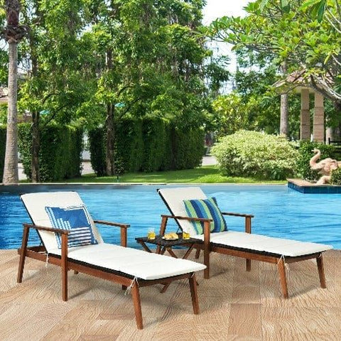 Costway Outdoor Furniture 3 Pcs Portable Patio Cushioned Rattan Lounge Chair Set with Folding Table by Costway