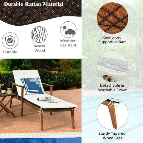 Costway Outdoor Furniture 3 Pcs Portable Patio Cushioned Rattan Lounge Chair Set with Folding Table by Costway