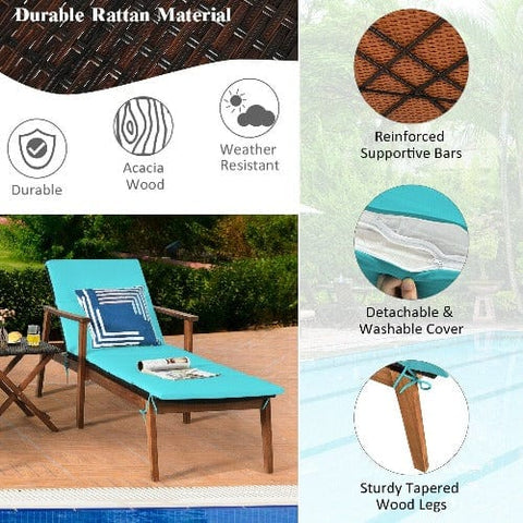 Costway Outdoor Furniture 3 Pcs Portable Patio Cushioned Rattan Lounge Chair Set with Folding Table by Costway