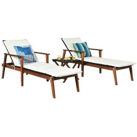 Costway Outdoor Furniture 3 Pcs Portable Patio Cushioned Rattan Lounge Chair Set with Folding Table by Costway