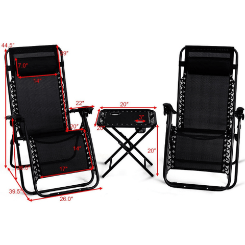 Costway Outdoor Furniture 3 Pieces Folding Portable Zero Gravity Reclining Lounge Chairs Table Set by Costway 3 Pcs Folding Portable Zero Gravity Reclining Lounge Chairs Table Set