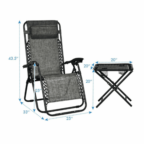 Costway Outdoor Furniture 3 Pieces Folding Portable Zero Gravity Reclining Lounge Chairs Table Set by Costway 3 Pcs Folding Portable Zero Gravity Reclining Lounge Chairs Table Set