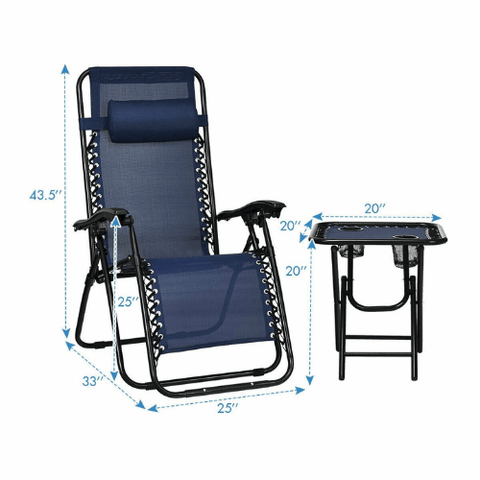 Costway Outdoor Furniture 3 Pieces Folding Portable Zero Gravity Reclining Lounge Chairs Table Set by Costway 3 Pcs Folding Portable Zero Gravity Reclining Lounge Chairs Table Set