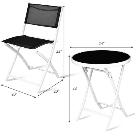 Costway Outdoor Furniture 3 Pieces Patio Folding Bistro Set for Balcony or Outdoor Space by Costway 3 Pieces Patio Folding Bistro Set for Balcony or Outdoor Space Costway