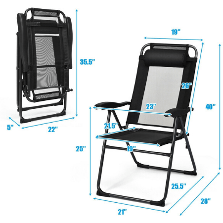 Costway Outdoor Furniture 4 Pcs Patio Garden Adjustable Reclining Folding Chairs with Headrest by Costway