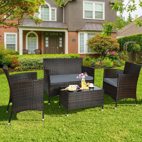 Costway Outdoor Furniture 4 Pcs Patio Rattan Conversation Set Outdoor Wicker Furniture Set by Costway