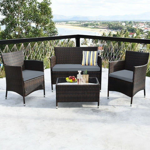 Costway Outdoor Furniture 4 Pcs Patio Rattan Conversation Set Outdoor Wicker Furniture Set by Costway