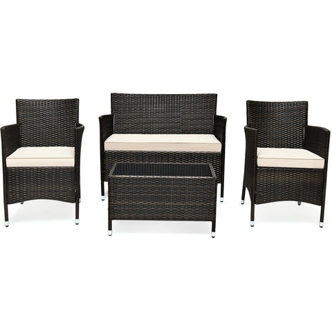 Costway Outdoor Furniture 4 Pcs Patio Rattan Conversation Set Outdoor Wicker Furniture Set by Costway