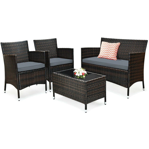 Costway Outdoor Furniture 4 Pcs Patio Rattan Conversation Set Outdoor Wicker Furniture Set by Costway