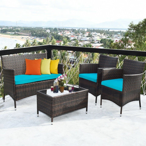 Costway Outdoor Furniture 4 Pcs Patio Rattan Conversation Set Outdoor Wicker Furniture Set by Costway