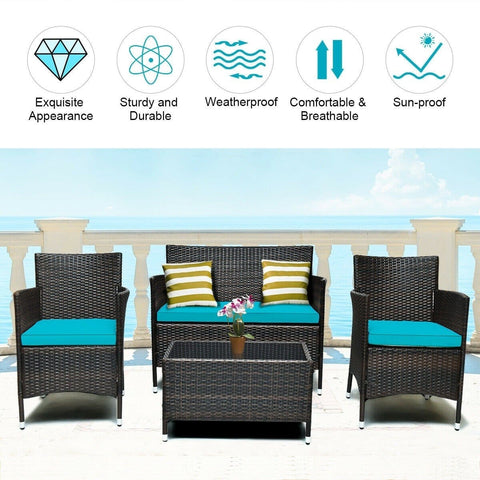 Costway Outdoor Furniture 4 Pcs Patio Rattan Conversation Set Outdoor Wicker Furniture Set by Costway