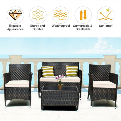 Costway Outdoor Furniture 4 Pcs Patio Rattan Conversation Set Outdoor Wicker Furniture Set by Costway