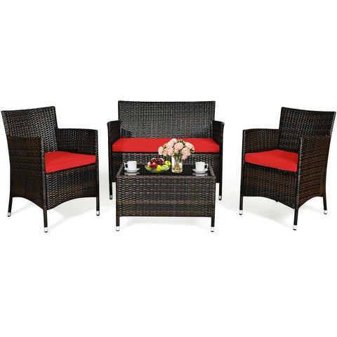 Costway Outdoor Furniture 4 Pcs Patio Rattan Conversation Set Outdoor Wicker Furniture Set by Costway