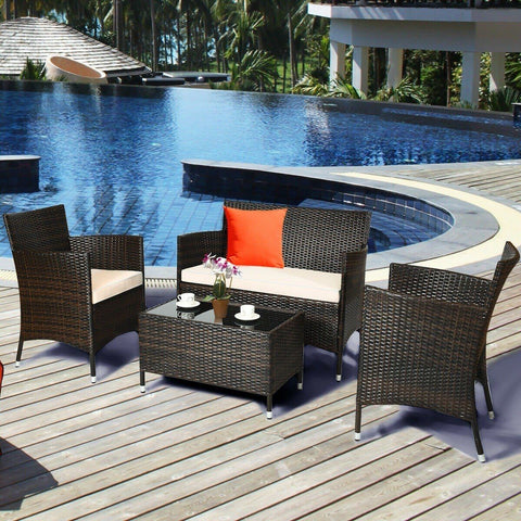 Costway Outdoor Furniture 4 Pcs Patio Rattan Conversation Set Outdoor Wicker Furniture Set by Costway