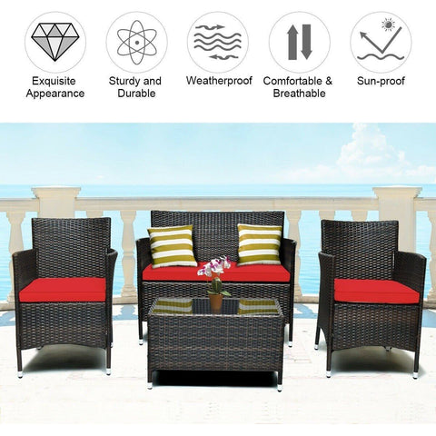 Costway Outdoor Furniture 4 Pcs Patio Rattan Conversation Set Outdoor Wicker Furniture Set by Costway