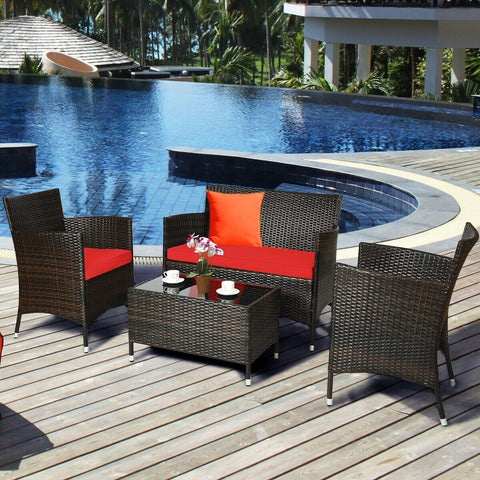 Costway Outdoor Furniture 4 Pcs Patio Rattan Conversation Set Outdoor Wicker Furniture Set by Costway