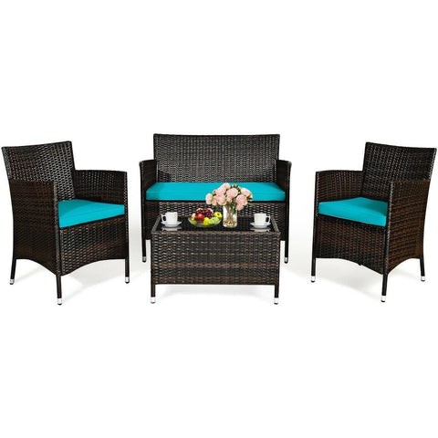 Costway Outdoor Furniture 4 Pcs Patio Rattan Conversation Set Outdoor Wicker Furniture Set by Costway