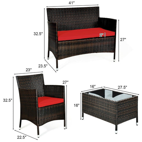 Costway Outdoor Furniture 4 Pcs Patio Rattan Conversation Set Outdoor Wicker Furniture Set by Costway