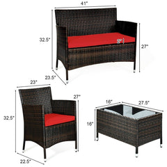 4 Pieces Rattan Sofa Set with Glass Table and Comfortable Wicker for Outdoor Patio by Costway