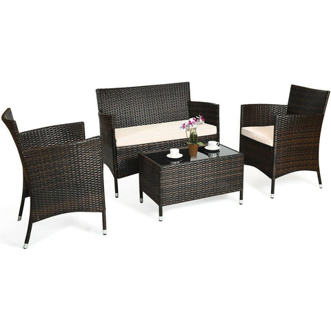 Costway Outdoor Furniture 4 Pcs Patio Rattan Conversation Set Outdoor Wicker Furniture Set by Costway