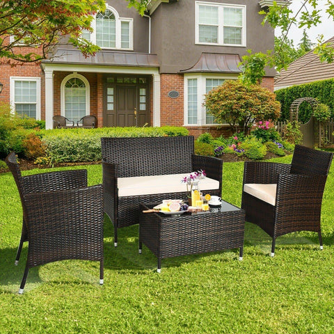 Costway Outdoor Furniture 4 Pcs Patio Rattan Conversation Set Outdoor Wicker Furniture Set by Costway