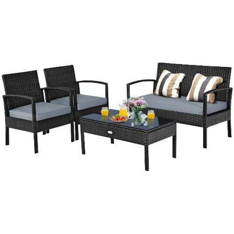 Costway Outdoor Furniture 4 PCS Patio Rattan Cushioned Furniture Set by Costway 4 PCS Patio Rattan Cushioned Furniture Set by Costway SKU# 47132658