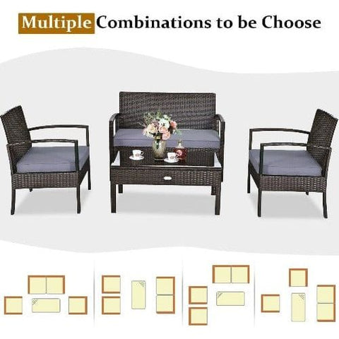 Costway Outdoor Furniture 4 PCS Patio Rattan Cushioned Furniture Set by Costway 4 PCS Patio Rattan Cushioned Furniture Set by Costway SKU# 47132658