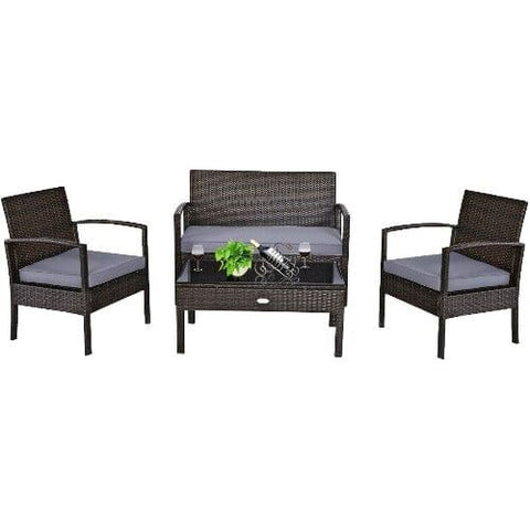 Costway Outdoor Furniture 4 PCS Patio Rattan Cushioned Furniture Set by Costway 4 PCS Patio Rattan Cushioned Furniture Set by Costway SKU# 47132658