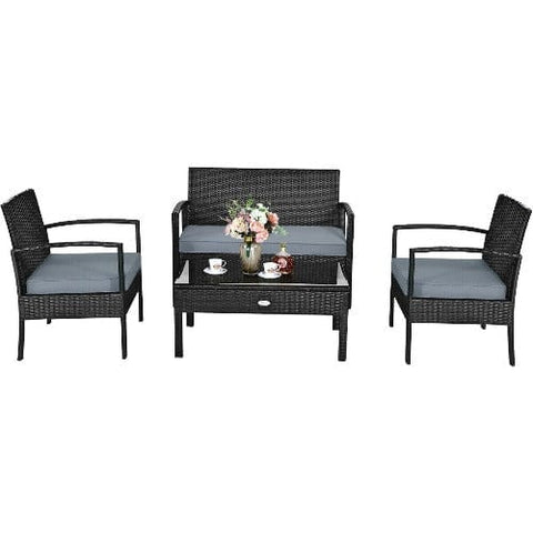 Costway Outdoor Furniture 4 PCS Patio Rattan Cushioned Furniture Set by Costway 4 PCS Patio Rattan Cushioned Furniture Set by Costway SKU# 47132658