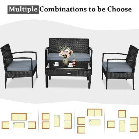 Costway Outdoor Furniture 4 PCS Patio Rattan Cushioned Furniture Set by Costway 4 PCS Patio Rattan Cushioned Furniture Set by Costway SKU# 47132658