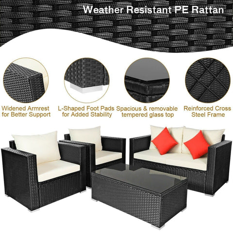 Costway Outdoor Furniture 4 Pcs Patio Rattan Cushioned Furniture Set by Costway 4 Pcs Patio Rattan Cushioned Furniture Set by Costway SKU# 69184750