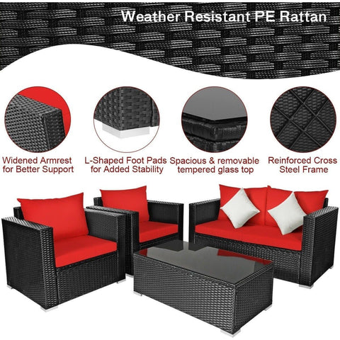 Costway Outdoor Furniture 4 Pcs Patio Rattan Cushioned Furniture Set by Costway 4 Pcs Patio Rattan Cushioned Furniture Set by Costway SKU# 69184750