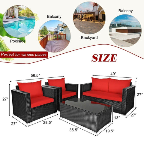 Costway Outdoor Furniture 4 Pcs Patio Rattan Cushioned Furniture Set by Costway 4 Pcs Patio Rattan Cushioned Furniture Set by Costway SKU# 69184750