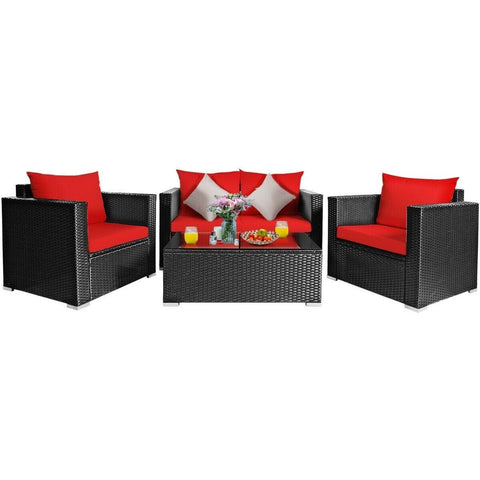 Costway Outdoor Furniture 4 Pcs Patio Rattan Cushioned Furniture Set by Costway 4 Pcs Patio Rattan Cushioned Furniture Set by Costway SKU# 69184750