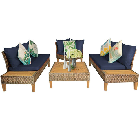 Costway Outdoor Furniture 4 PCS Patio Rattan Furniture Set with Wooden Side Table by Costway