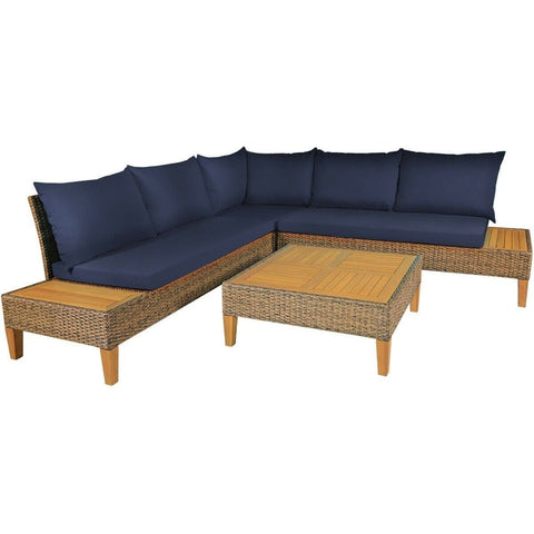 Costway Outdoor Furniture 4 PCS Patio Rattan Furniture Set with Wooden Side Table by Costway